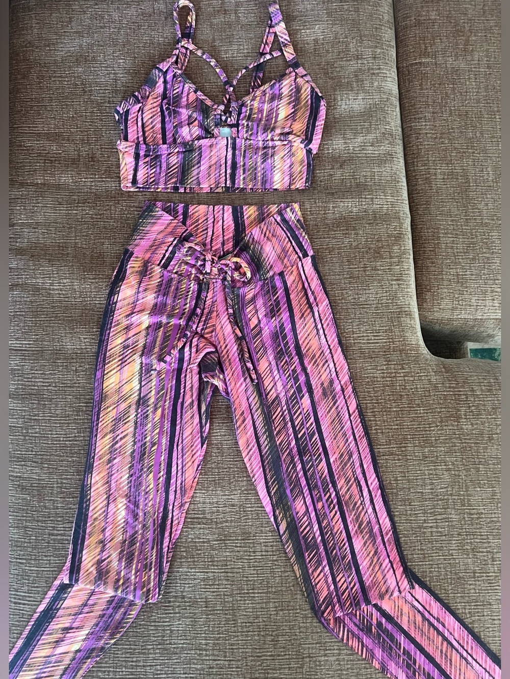 Shape Up Brazil Striped Pink & Purple Active Set - Crop Top + Leggings